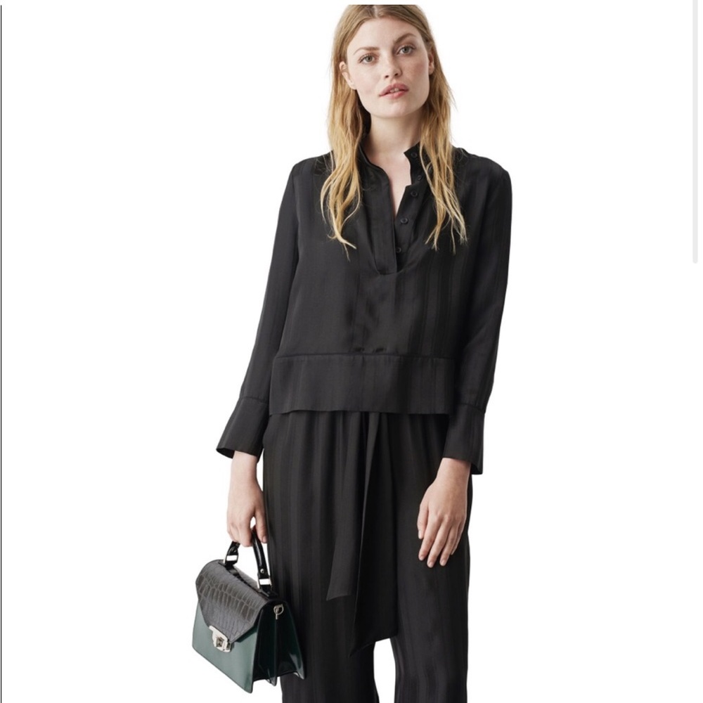 Ganni Black Long-Sleeve Silk Blouse